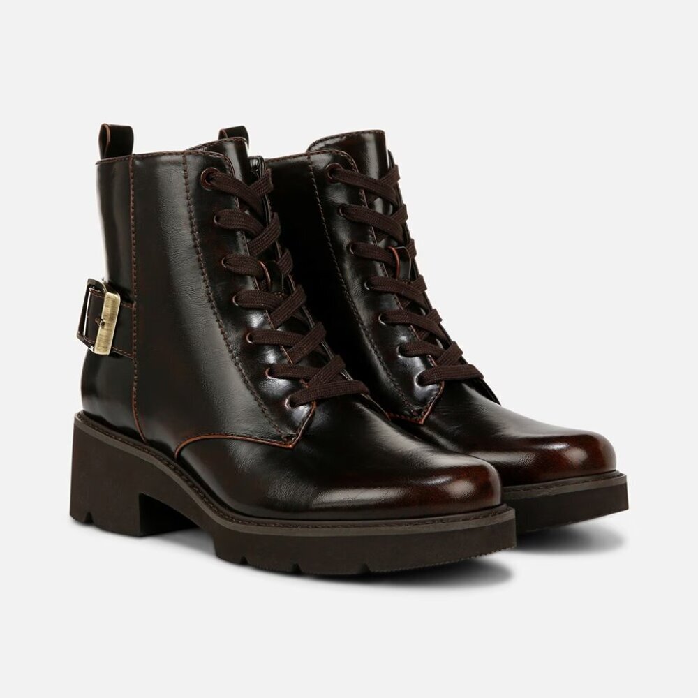 Naturalizer Cabaret Dark Brown Faux Leather Lace Up Ankle Bootie. 9.5